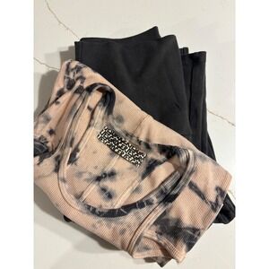 NEW Groceries Apparel Womens Small Tie Dye Tank and flare Legging Set Black